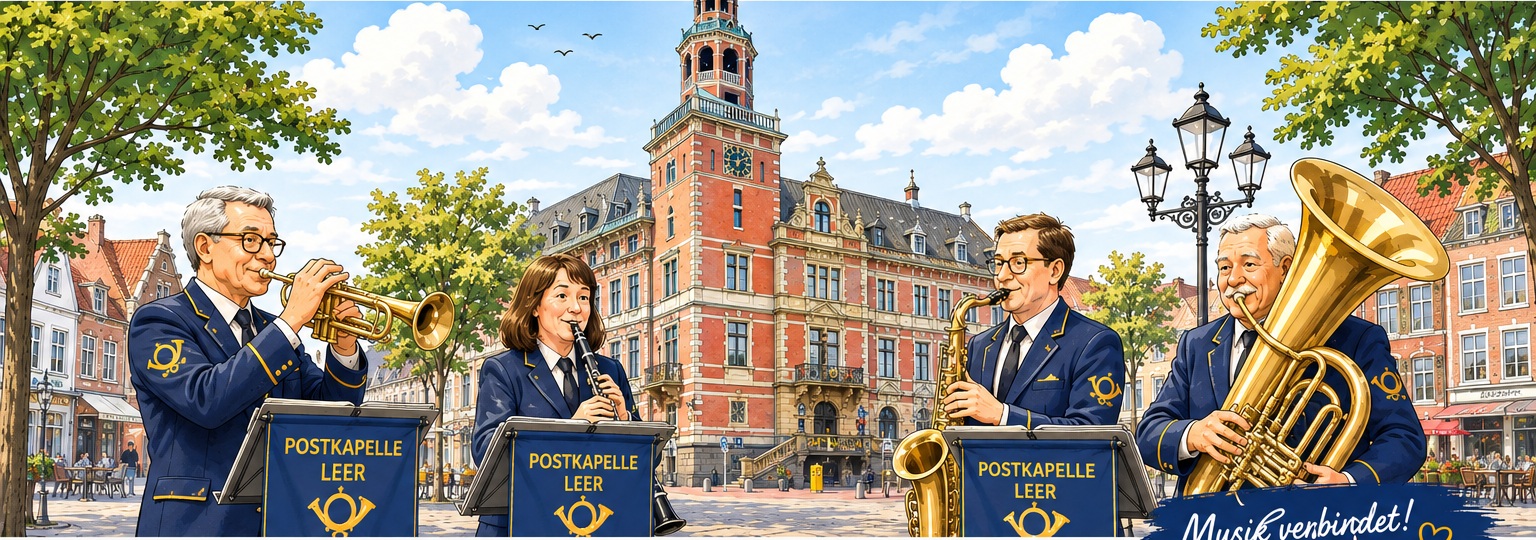 Illustration der Postkapelle Leer vor dem Leeraner Rathaus